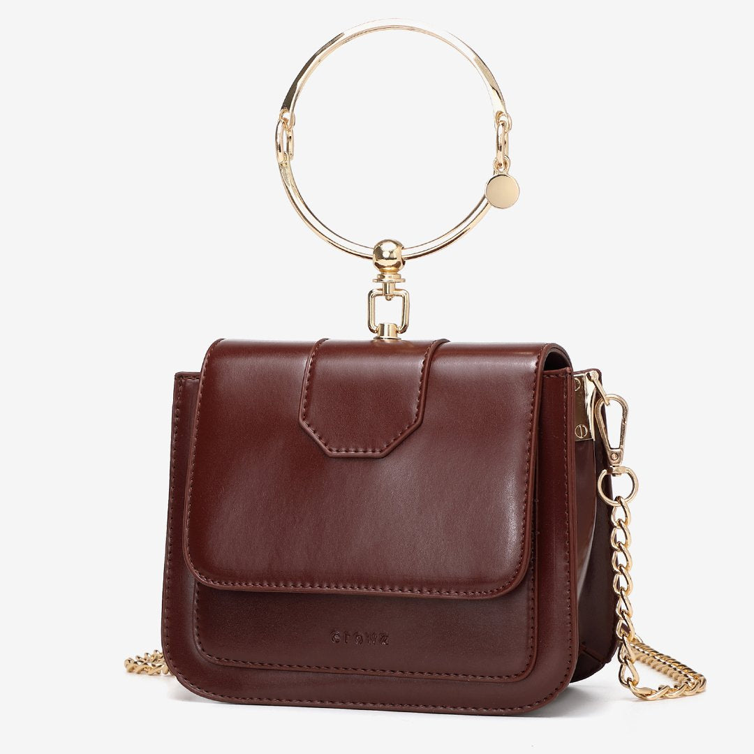 Ring handle dual compartment PU leather crossbody bag