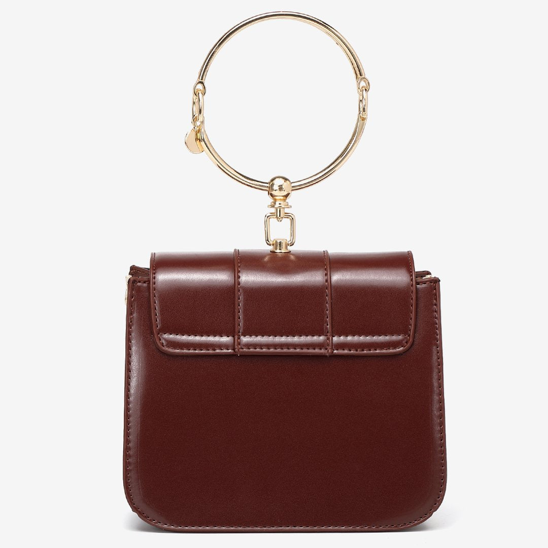 Ring handle dual compartment PU leather crossbody bag