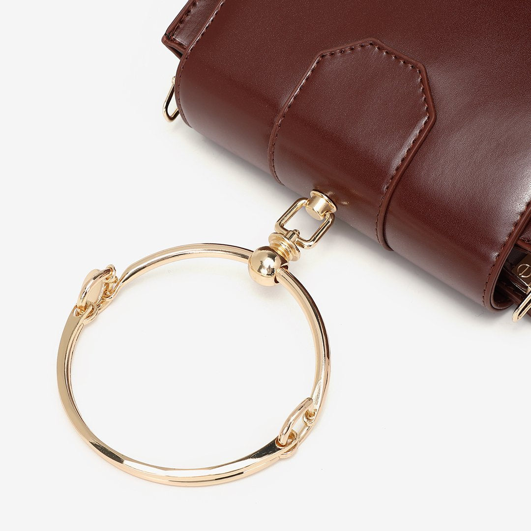 Ring handle dual compartment PU leather crossbody bag