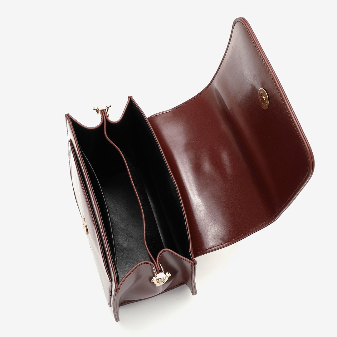 Ring handle dual compartment PU leather crossbody bag
