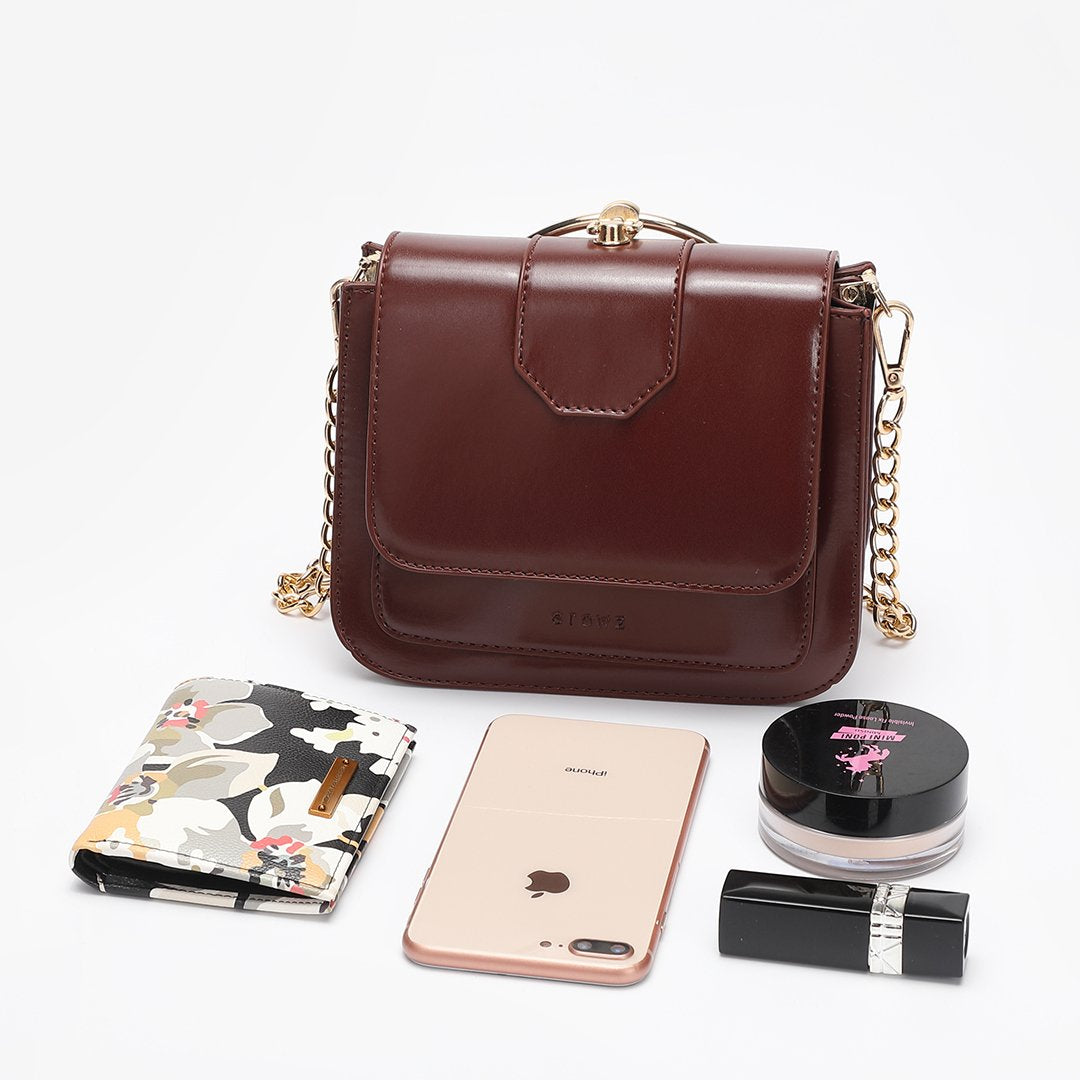 Ring handle dual compartment PU leather crossbody bag