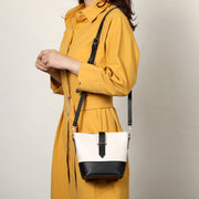 Colour-block quilted PU leather bucket bag