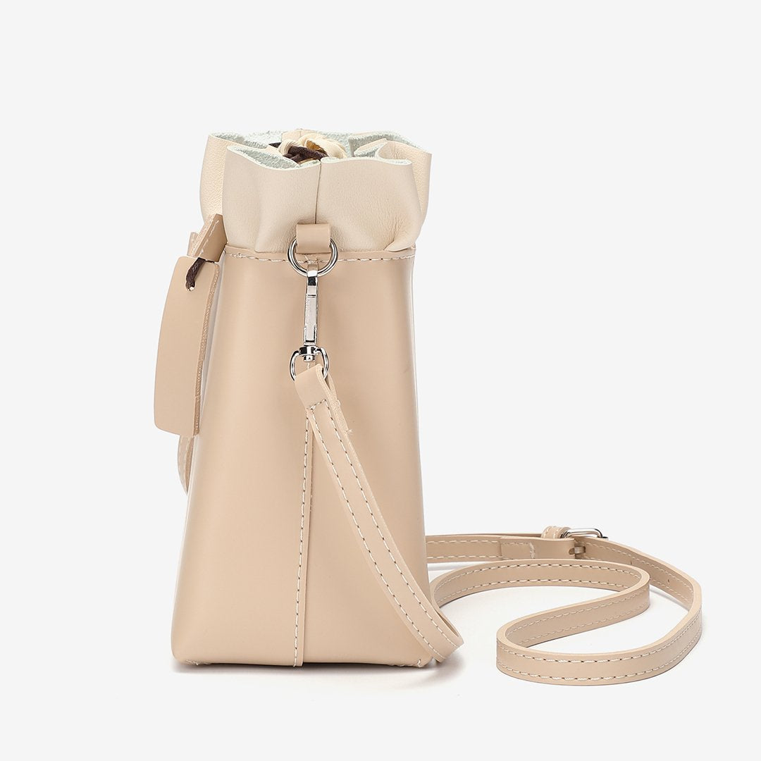 Ruffled top PU leather bucket bag