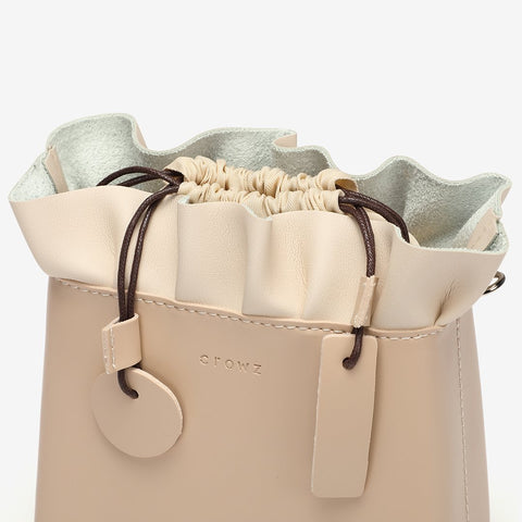 Ruffled top PU leather bucket bag