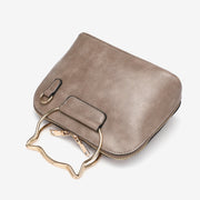 Cat-shaped metal handle PU leather crossbody bag
