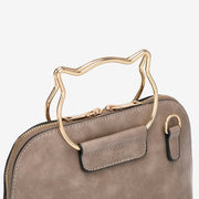 Cat-shaped metal handle PU leather crossbody bag