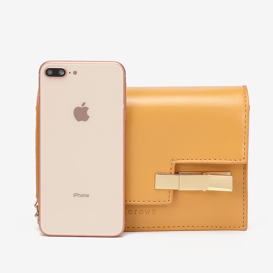 Metal clip-lock flap PU leather crossbody bag