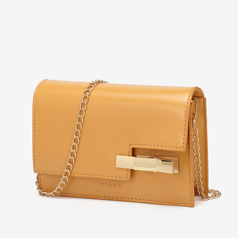 Metal clip-lock flap PU leather crossbody bag