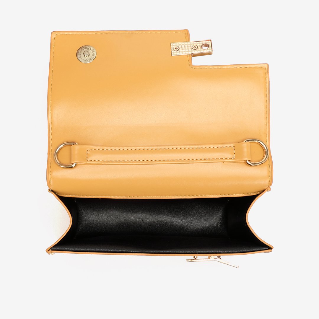 Metal clip-lock flap PU leather crossbody bag