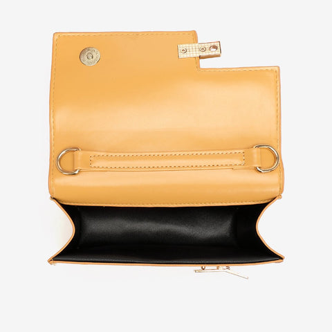 Metal clip-lock flap PU leather crossbody bag