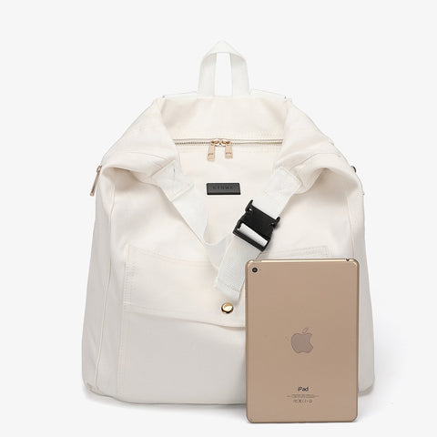 Buckle strap folded corners canvas backpack