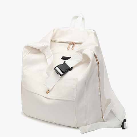 Buckle strap folded corners canvas backpack