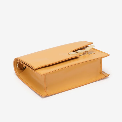 Metal clip-lock flap PU leather crossbody bag