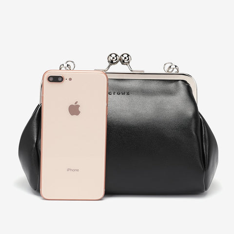 Kiss-lock PU leather crossbody bag