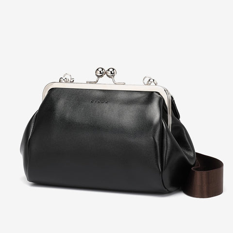 Kiss-lock PU leather crossbody bag