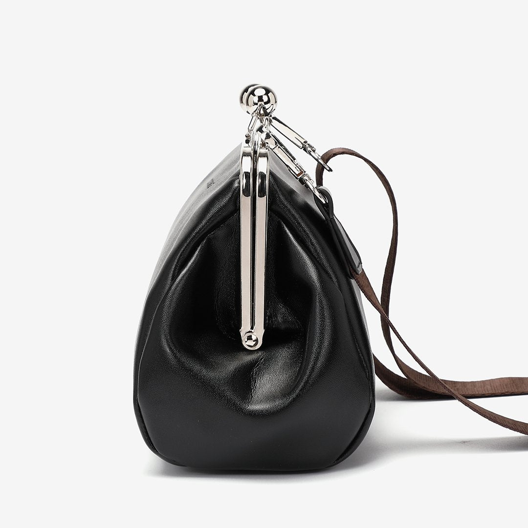 Kiss-lock PU leather crossbody bag