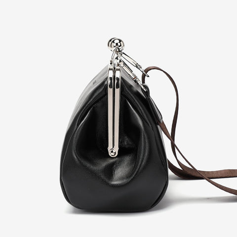 Leather Crossbody Kiss Lock Bag