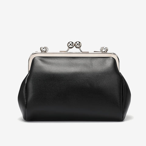 Kiss-lock PU leather crossbody bag