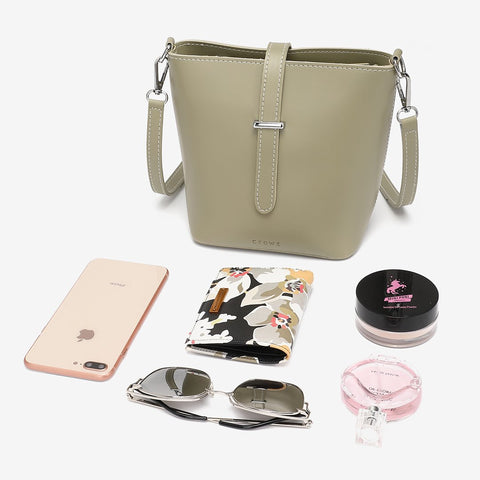 Strapped PU leather bucket bag