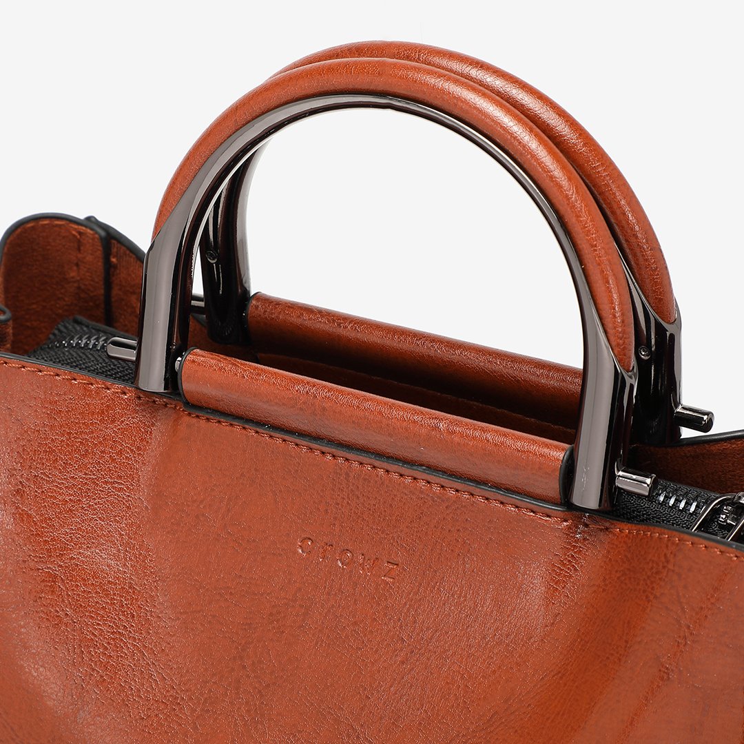 D-shaped metal handle PU leather crossbody bag
