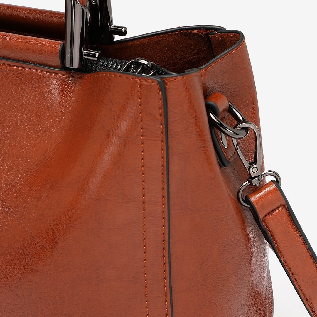 D-shaped metal handle PU leather crossbody bag