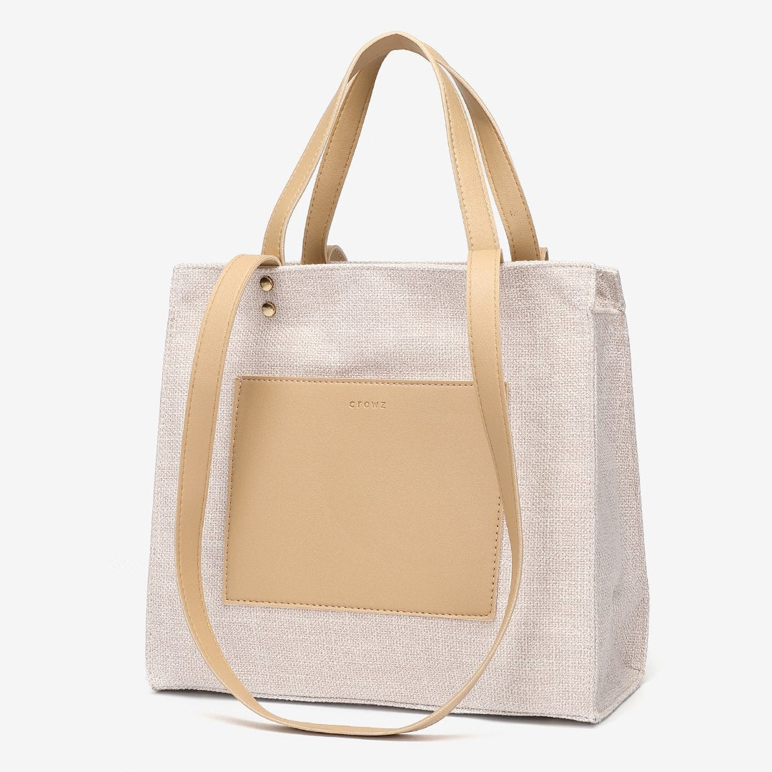PU leather front pocket canvas tote