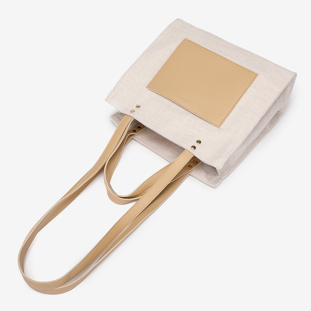 PU leather front pocket canvas tote