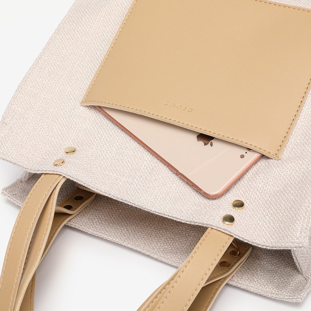 PU leather front pocket canvas tote