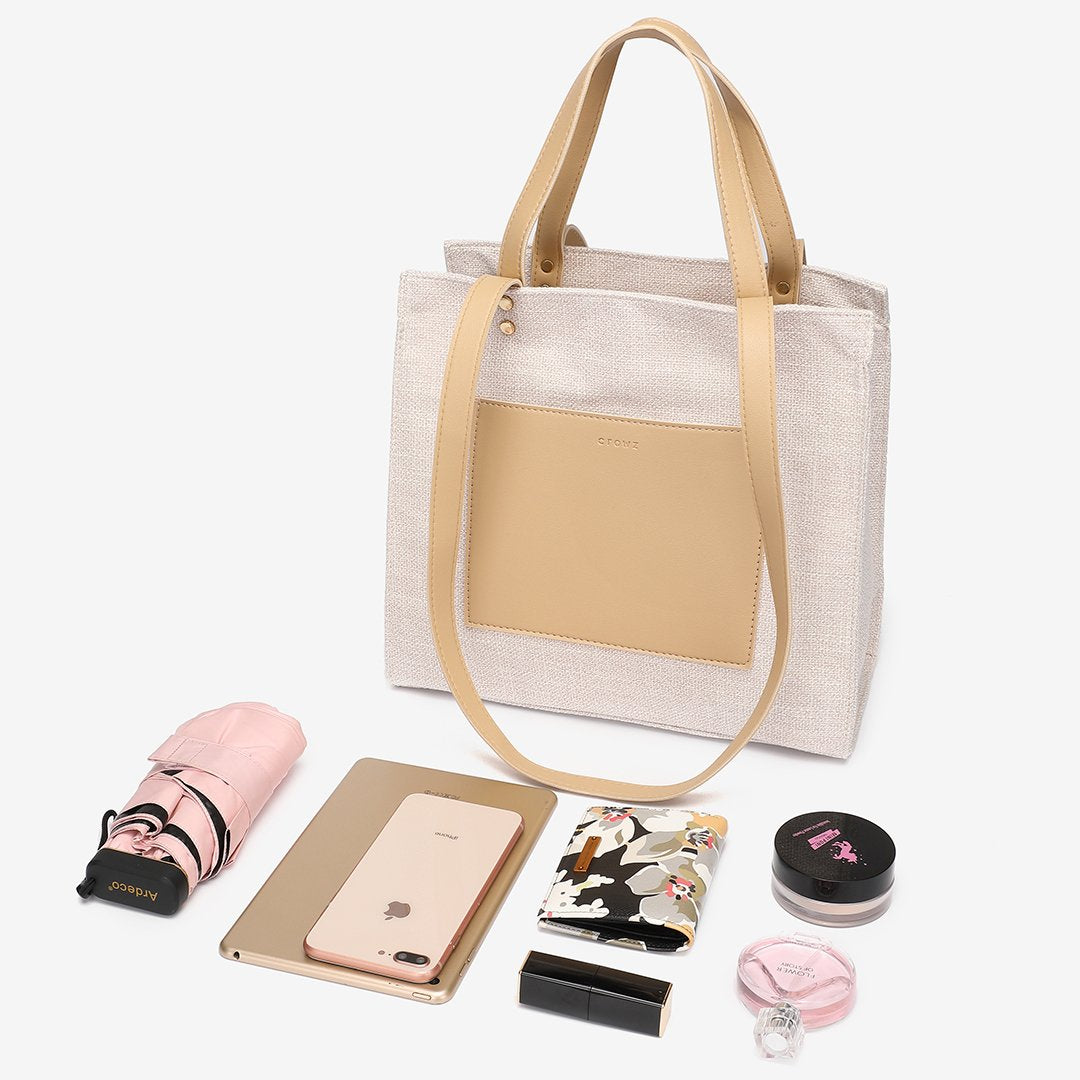 PU leather front pocket canvas tote