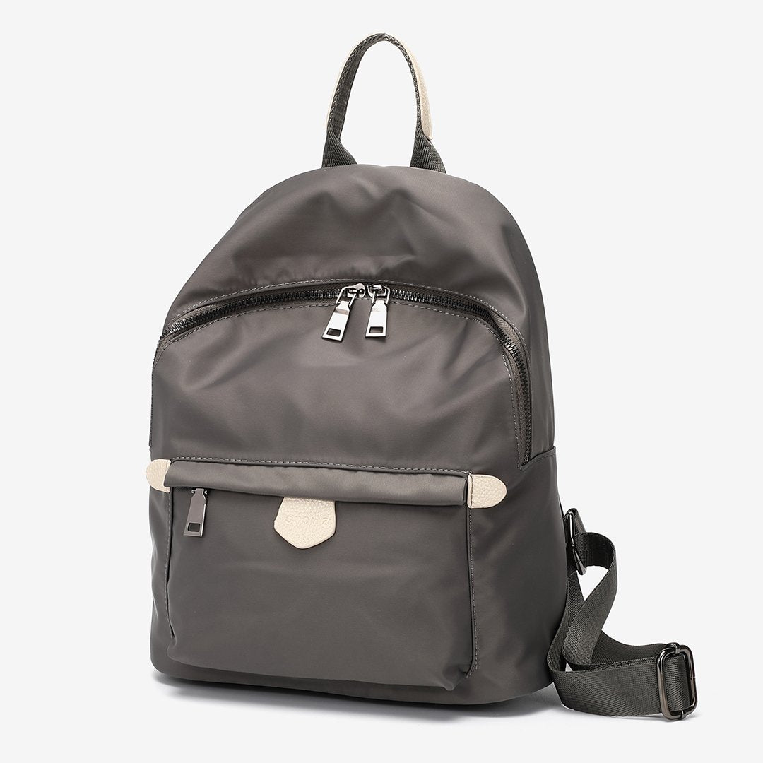 Logo stamped PU leather trim nylon backpack