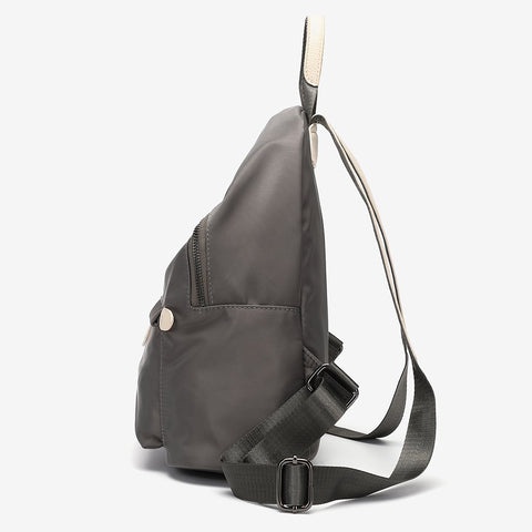 Logo stamped PU leather trim nylon backpack