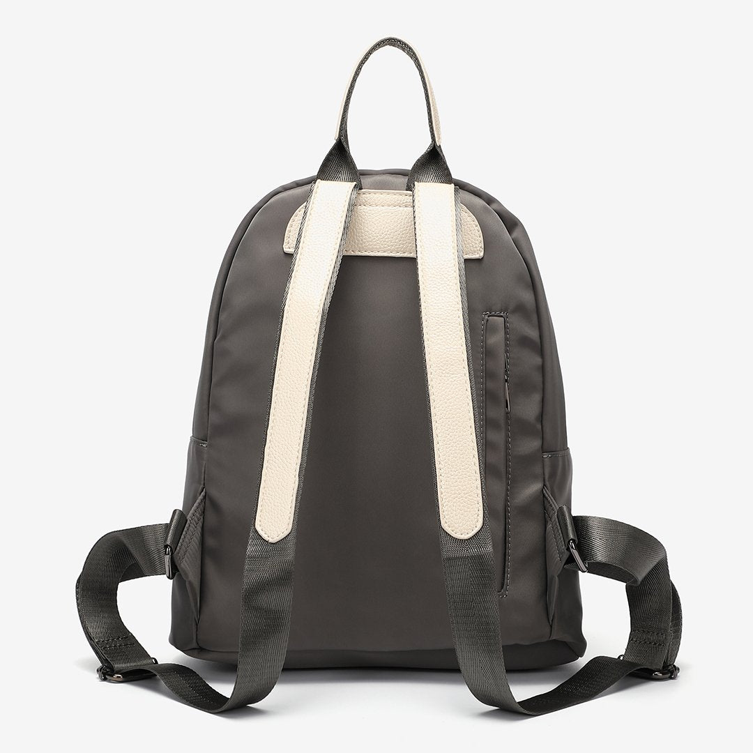 Logo stamped PU leather trim nylon backpack