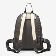 Logo stamped PU leather trim nylon backpack