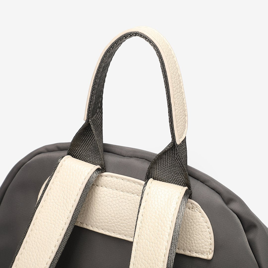 Logo stamped PU leather trim nylon backpack