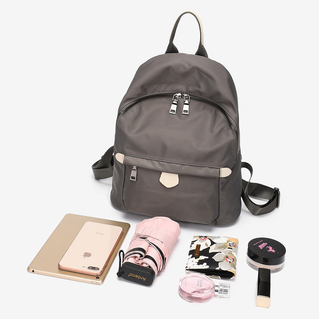 Logo stamped PU leather trim nylon backpack
