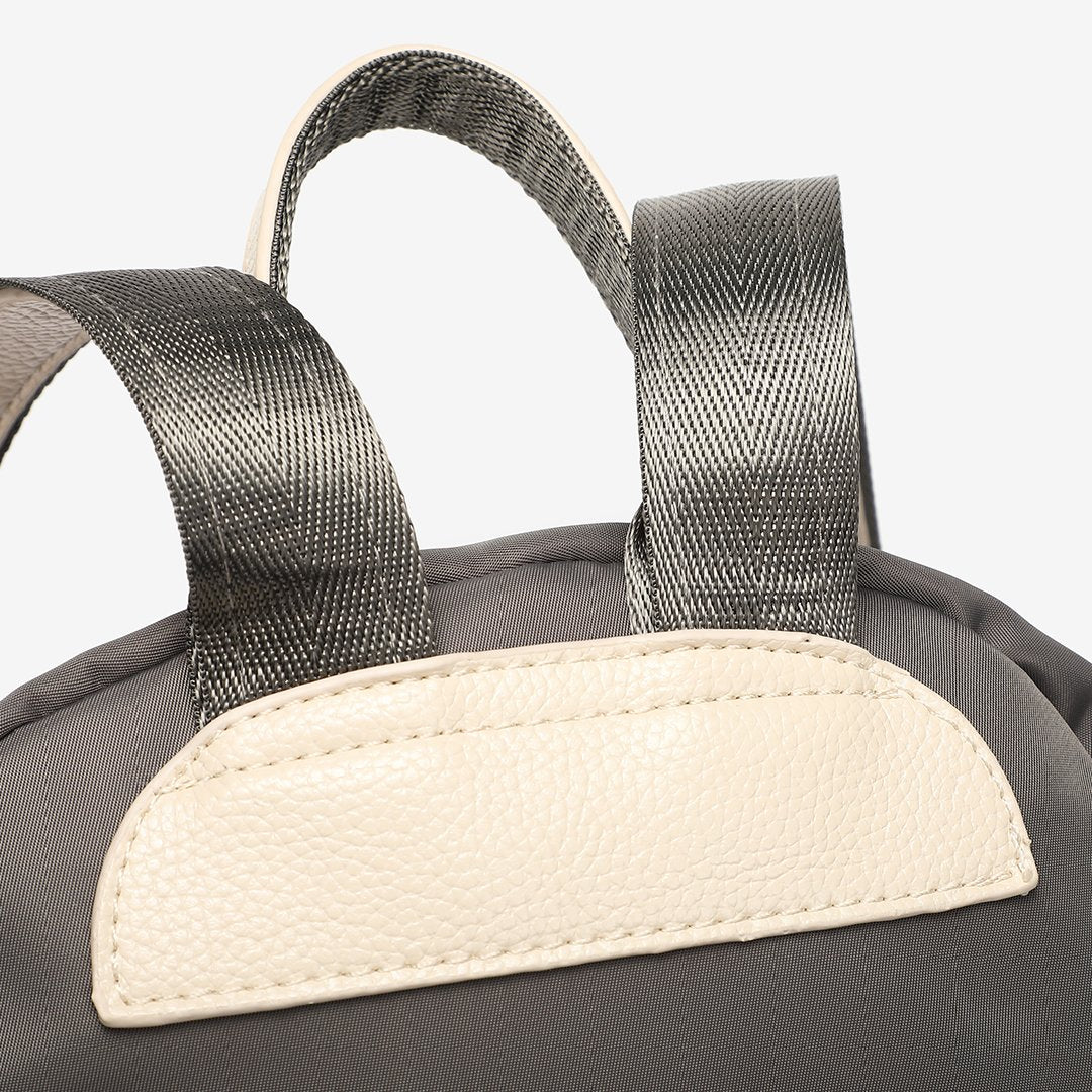 Logo stamped PU leather trim nylon backpack