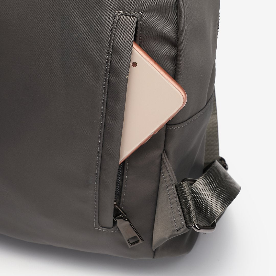 Logo stamped PU leather trim nylon backpack