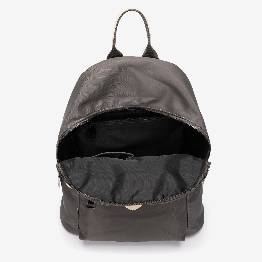 Logo stamped PU leather trim nylon backpack