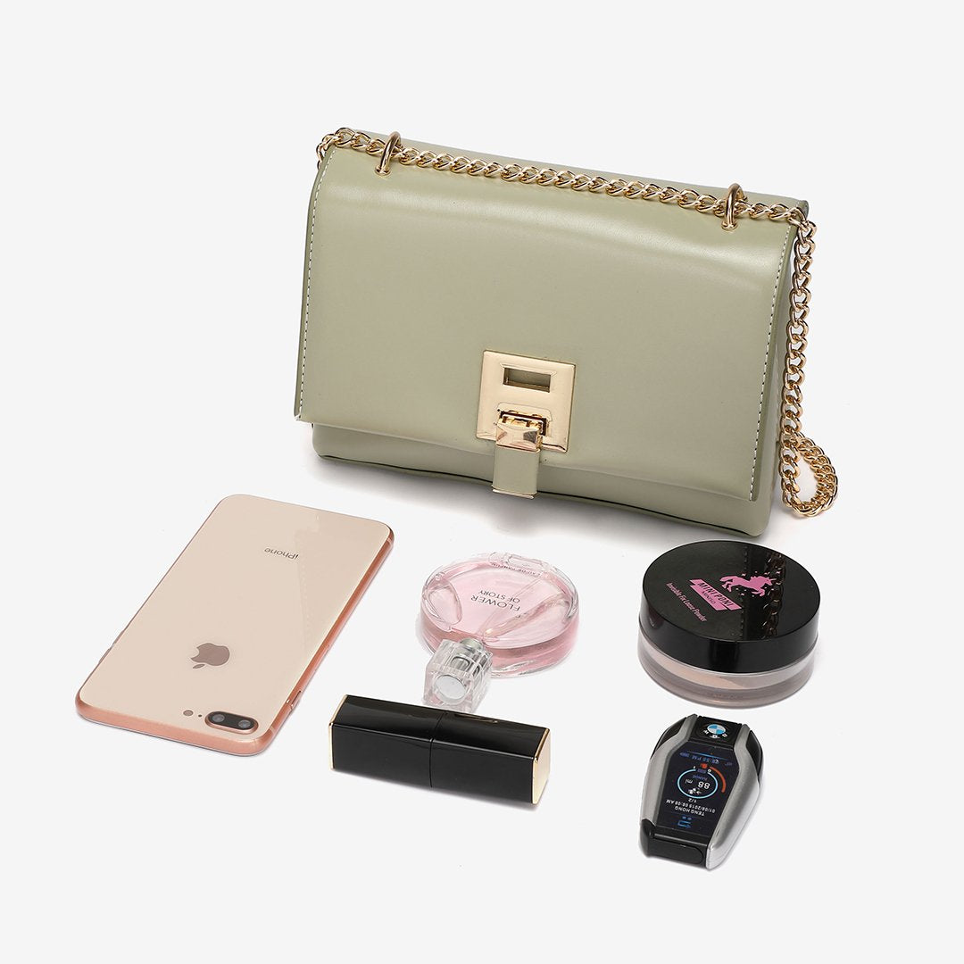 Unique metal clip-lock PU leather crossbody bag