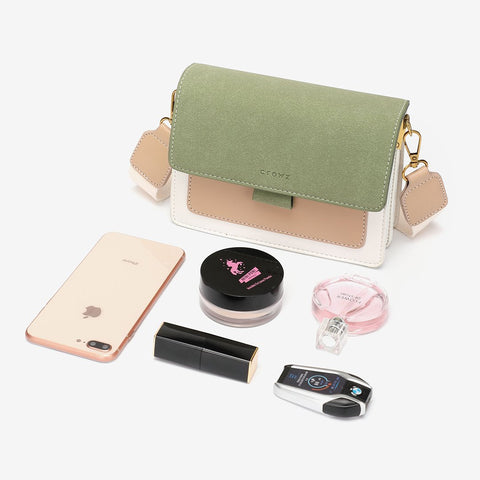 Faux suede flap PU leather crossbody bag (Extra strap)