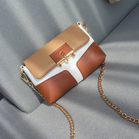 Metal loop lock colourblock PU leather crossbody bag