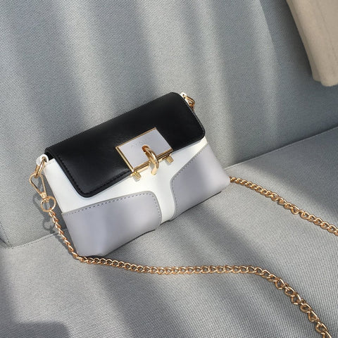 Metal loop lock colourblock PU leather crossbody bag