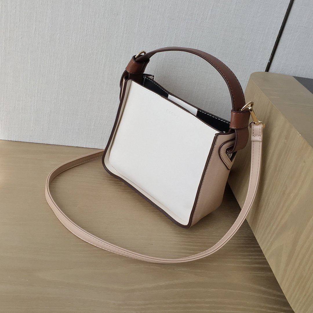 Minimalistic colourblock PU leather bucket bag