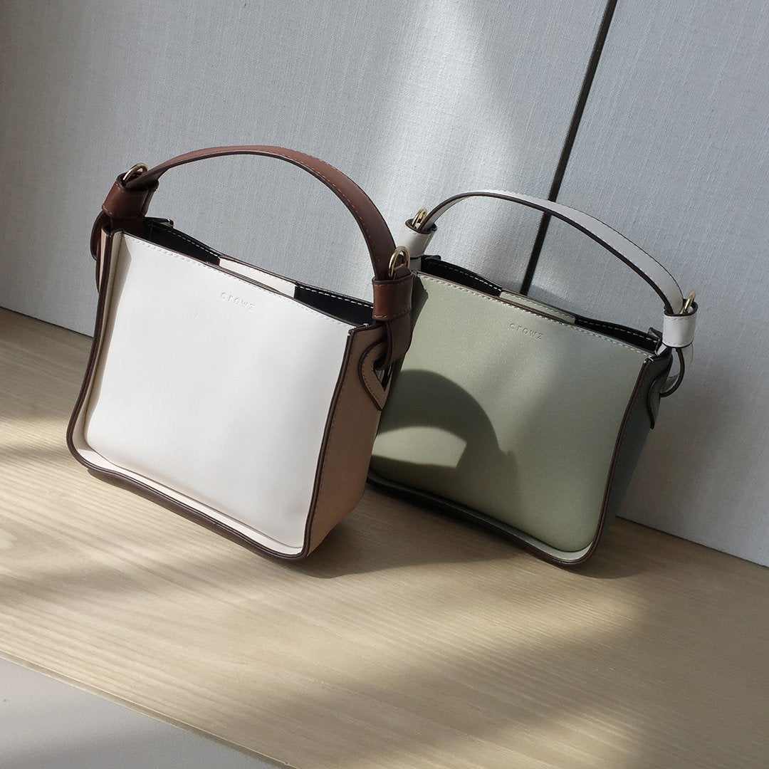 Minimalistic colourblock PU leather bucket bag