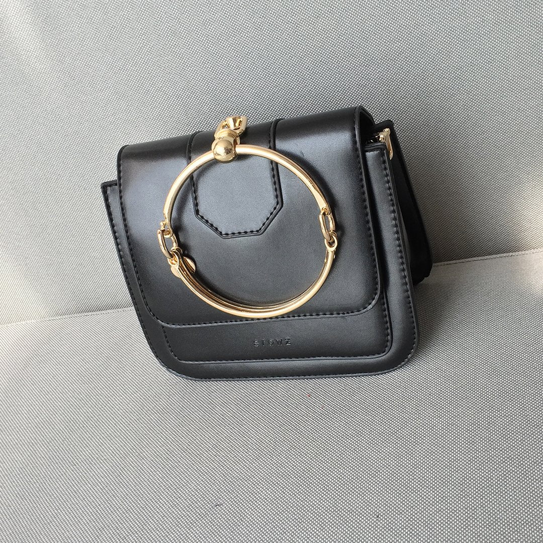 Ring handle dual compartment PU leather crossbody bag