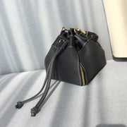 Zip detail drawstring dual compartment PU leather bucket bag