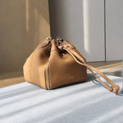 Zip detail drawstring dual compartment PU leather bucket bag