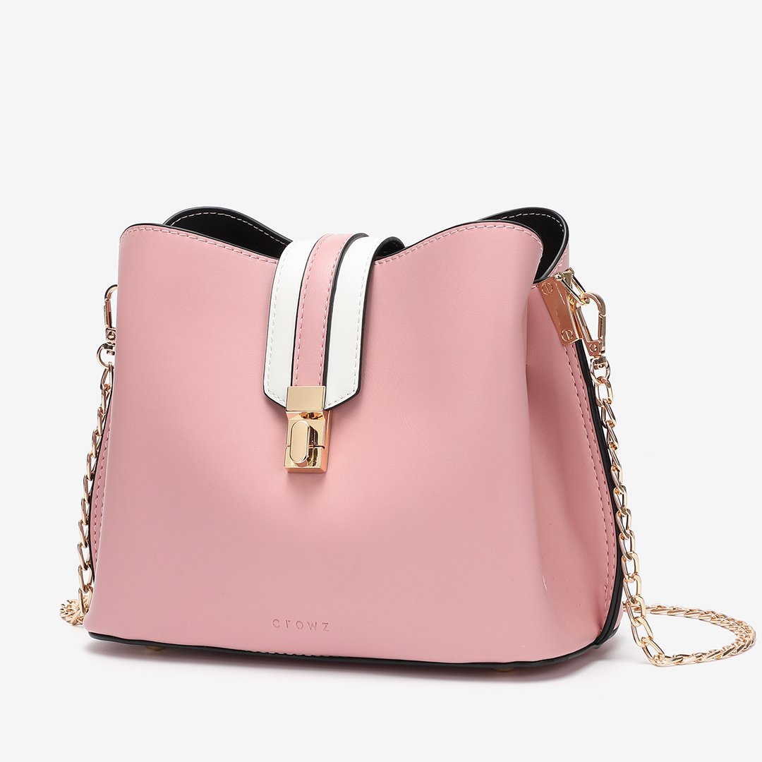 Striped strap PU leather bucket bag