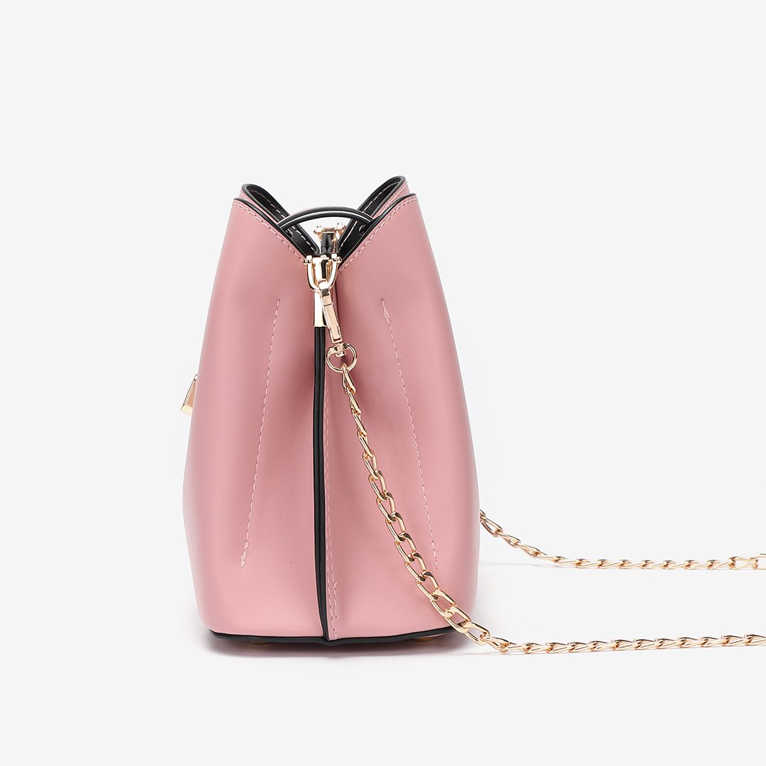 Striped strap PU leather bucket bag