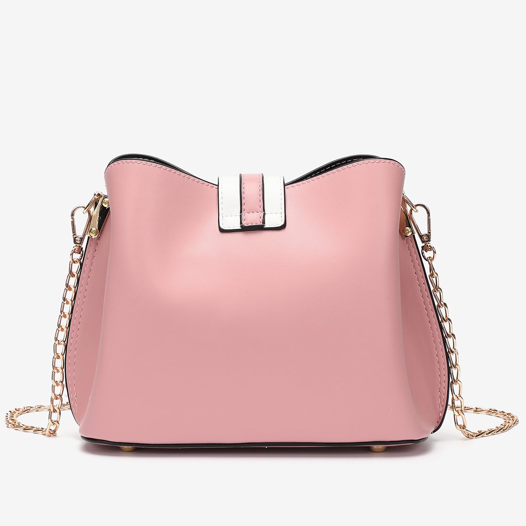 Striped strap PU leather bucket bag